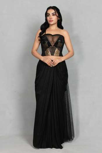 Bohame Aira Embroidered Blouse & Draped Skirt Set