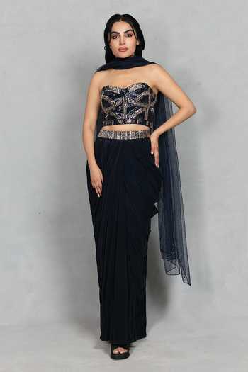 Bohame Aina Embroidered Corset Draped Skirt Set