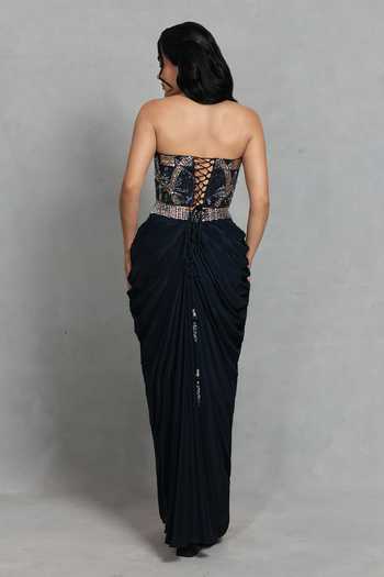 Bohame Aina Embroidered Corset Draped Skirt Set