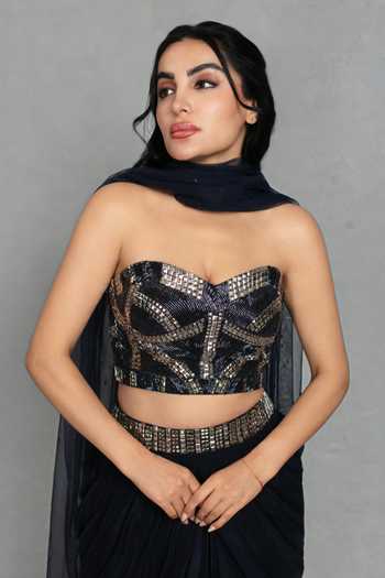 Shop_Bohame_Blue Crepe, Net Sequins, Stones Aina Embroidered Corset Draped Skirt Set _Online_at_Aza_Fashions