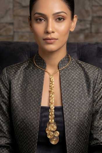 Zaza By Somya_Gold Plated Spiral Cascade Lariat Necklace _Online_at_Aza_Fashions
