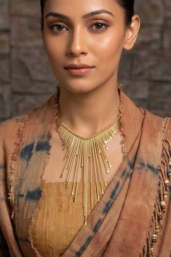 Zaza By Somya_Gold Plated Radiant Fringe Statement Necklace _Online_at_Aza_Fashions