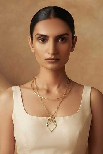 Zaza By Somya Layered Collar & Geometric Pendant Necklace 