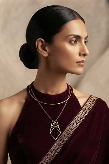 Zaza By Somya Layered Collar & Geometric Pendant Necklace 