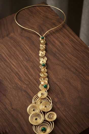 Zaza By Somya_Green Spiral Cascade Lariat Necklace _Online_at_Aza_Fashions