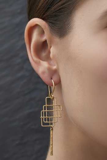 Zaza By Somya Geometric Wire Cage Drop Earrings 