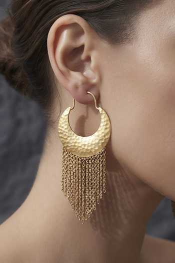 Zaza By Somya Hammered Crescent Hoop Fringe Earrings 
