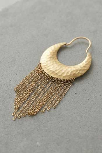 Zaza By Somya Hammered Crescent Hoop Fringe Earrings 