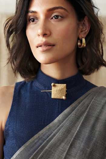Zaza By Somya Hammered Square Kilt Pin Brooch 