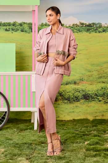 Parul And Preyanka Rosewood Bomber Jacket 