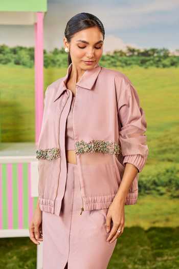 Parul And Preyanka Rosewood Bomber Jacket 