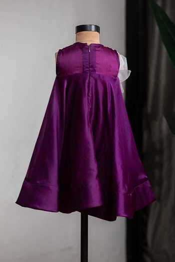 Lil Angels_Purple Organza, Satin Floral Applique Work Dress _Online_at_Aza_Fashions