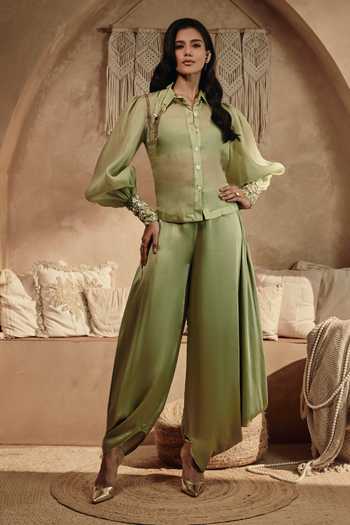 Babita M Auralis Cuff Embroidered Shirt & Pant Set 