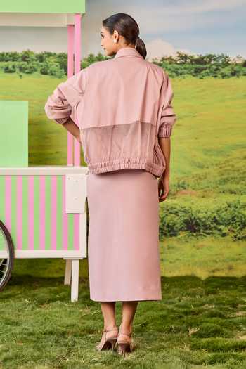 Parul And Preyanka Juno Rosewood Bomber Jacket & Skirt Set 