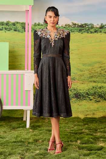 Parul And Preyanka Blaire Black A-Line Dress 