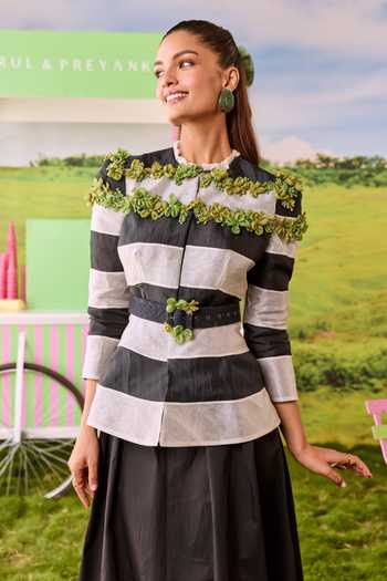 Parul And Preyanka Kiki Striped Shirt & A-line Skirt Set 