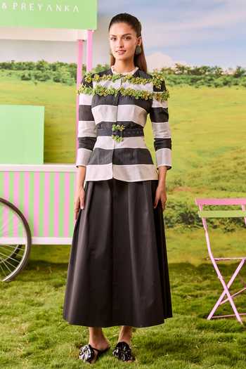 Parul And Preyanka Kiki Striped Shirt & A-line Skirt Set 