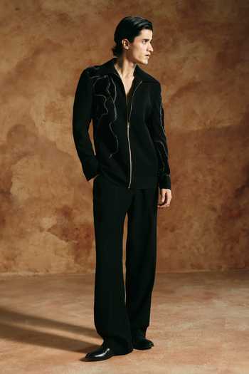 Aman Takyar_Black Lycra Embroidered Zipper Jacket _Online_at_Aza_Fashions