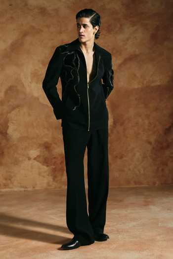 Buy_Aman Takyar_Black Lycra Embroidered Zipper Jacket _Online_at_Aza_Fashions