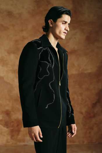 Buy_Aman Takyar_Black Lycra Embroidered Zipper Jacket 