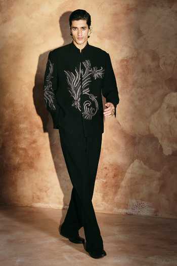 Buy Aman Takyar Black Lycra Beads Thread Embroidered Bandhgala And Pant Set Buy_Aman Takyar_Black Lycra Beads Thread Embroidered Bandhgala And Pant Set