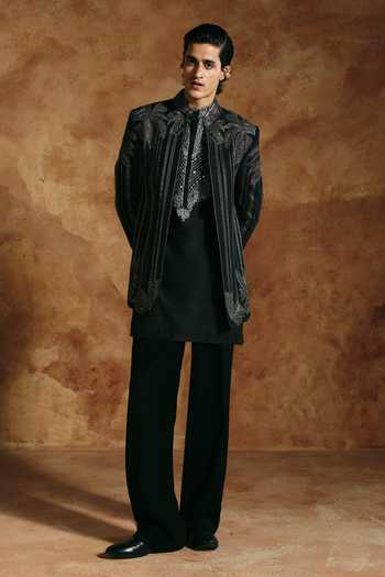 Aman Takyar Black Lycra Thread Embroidered Jacket Online at Aza Fashions Aman Takyar_Black Lycra Thread Embroidered Jacket _Online_at_Aza_Fashions