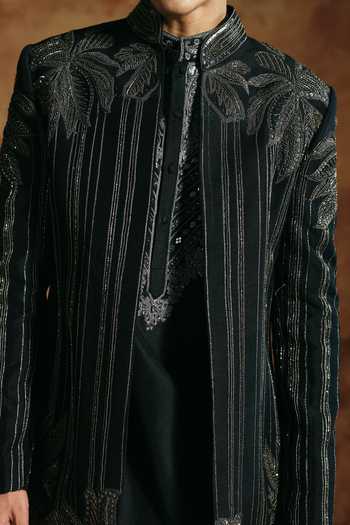 Buy Aman Takyar Black Lycra Thread Embroidered Jacket Buy_Aman Takyar_Black Lycra Thread Embroidered Jacket