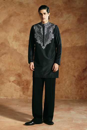 Buy Aman Takyar Black Silk, Dupion Embroidered Kurta And Pant Set Online at Aza Fashions Buy_Aman Takyar_Black Silk, Dupion Embroidered Kurta And Pant Set _Online_at_Aza_Fashions