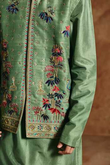 Aman Takyar Green Dupion, Raw , Embroidered Nehru Jacket And Kurta Set at Aza Fashions Aman Takyar_Green Dupion, Raw , Embroidered Nehru Jacket And Kurta Set _at_Aza_Fashions