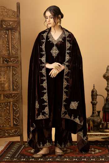 Afriya Zar-e-Makhmal Brown Dupatta