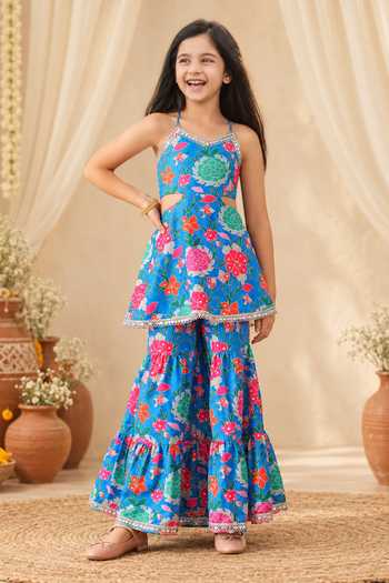 Petite Pomme Floral Print Kurta & Sharara Set