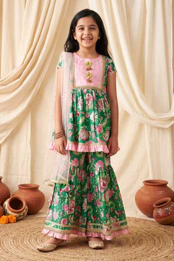 Petite Pomme Floral Print Kurta Sharara Set