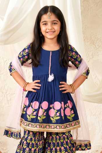 Buy Petite Pomme Blue Cotton, Net Printed Sharara Set Online at Aza Fashions Buy_Petite Pomme_Blue Cotton, Net Printed Sharara Set _Online_at_Aza_Fashions