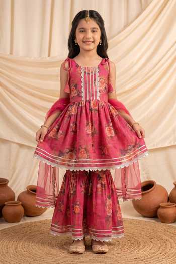 Petite Pomme Floral Print Kurta Sharara Set