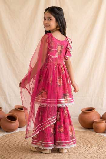 Petite Pomme Floral Print Kurta Sharara Set