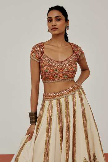 Basanti Kapde Aur Koffee Multi Color Crepe Scoop Neck Sienna Royale Embroidered Lehenga Set Online at Aza Fashions Basanti Kapde Aur Koffee_Multi Color Crepe Scoop Neck Sienna Royale Embroidered Lehenga Set _Online_at_Aza_Fashions