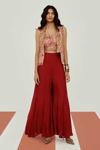 Basanti Kapde Aur Koffee Embroidered Jacket Sharara Set 