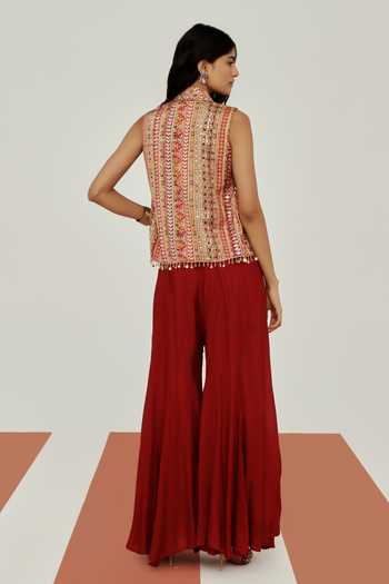 Basanti Kapde Aur Koffee Embroidered Jacket Sharara Set 