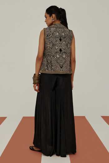 Basanti Kapde Aur Koffee Obsidian Gilded Embroidered Jumpsuit With Jacket