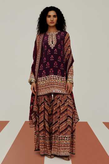 Basanti Kapde Aur Koffee The Obsidian Orchid Print Kurta Sharara Set