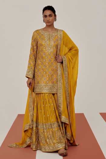 Basanti Kapde Aur Koffee The Archival Sapphire Kurta Sharara Set 