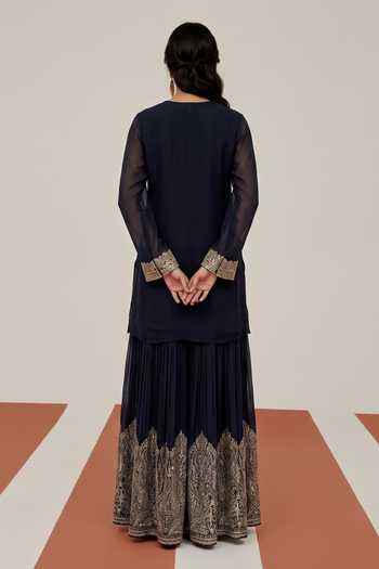 Basanti Kapde Aur Koffee Midnight Eclat Embroidered Kurta & Sharara Set 