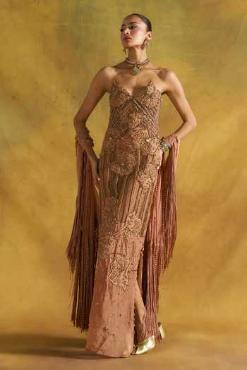 Rishi And Vibhuti Alley Embroidered Dress With Cape