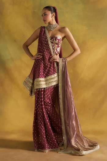 Rishi And Vibhuti Jamuni Embroidered Saree Set With Dupatta