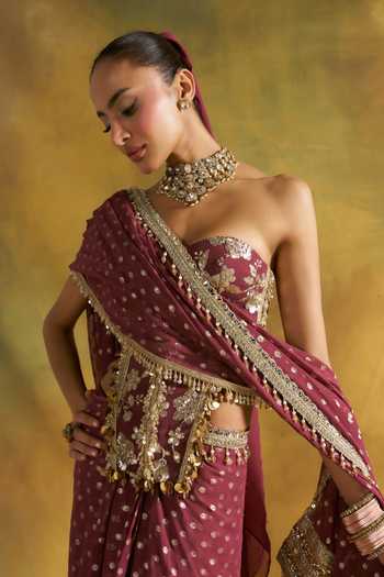 Rishi And Vibhuti Jamuni Embroidered Saree Set With Dupatta