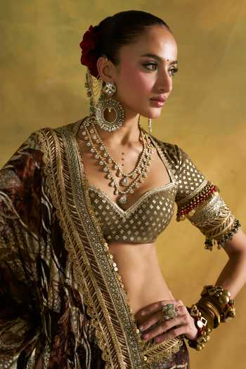 Buy_Rishi And Vibhuti_Green Georgette, Jacquard, Chanderi Param Sundari Embroidered Saree With Blouse _Online_at_Aza_Fashions