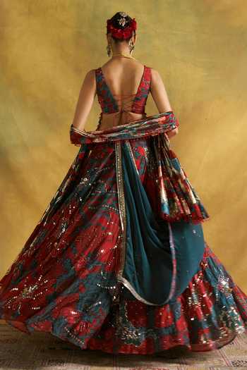 Rishi And Vibhuti Redima Floral Embroidered Lehenga Set 