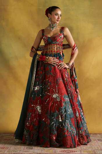 Rishi And Vibhuti Redima Floral Embroidered Lehenga Set 