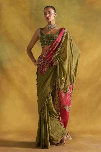 Rishi And Vibhuti Janejaan Embroidered Saree With Blouse