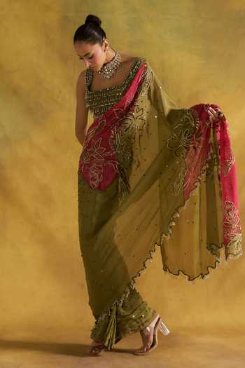 Rishi And Vibhuti Janejaan Embroidered Saree With Blouse
